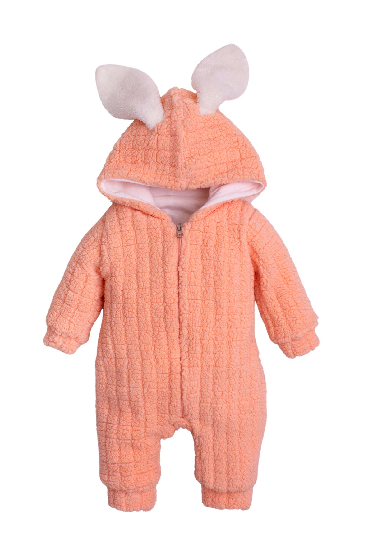 Unisex Tavşan Kulaklı Kapüşonlu Peluş Bebek Tulum 0-12 Ay